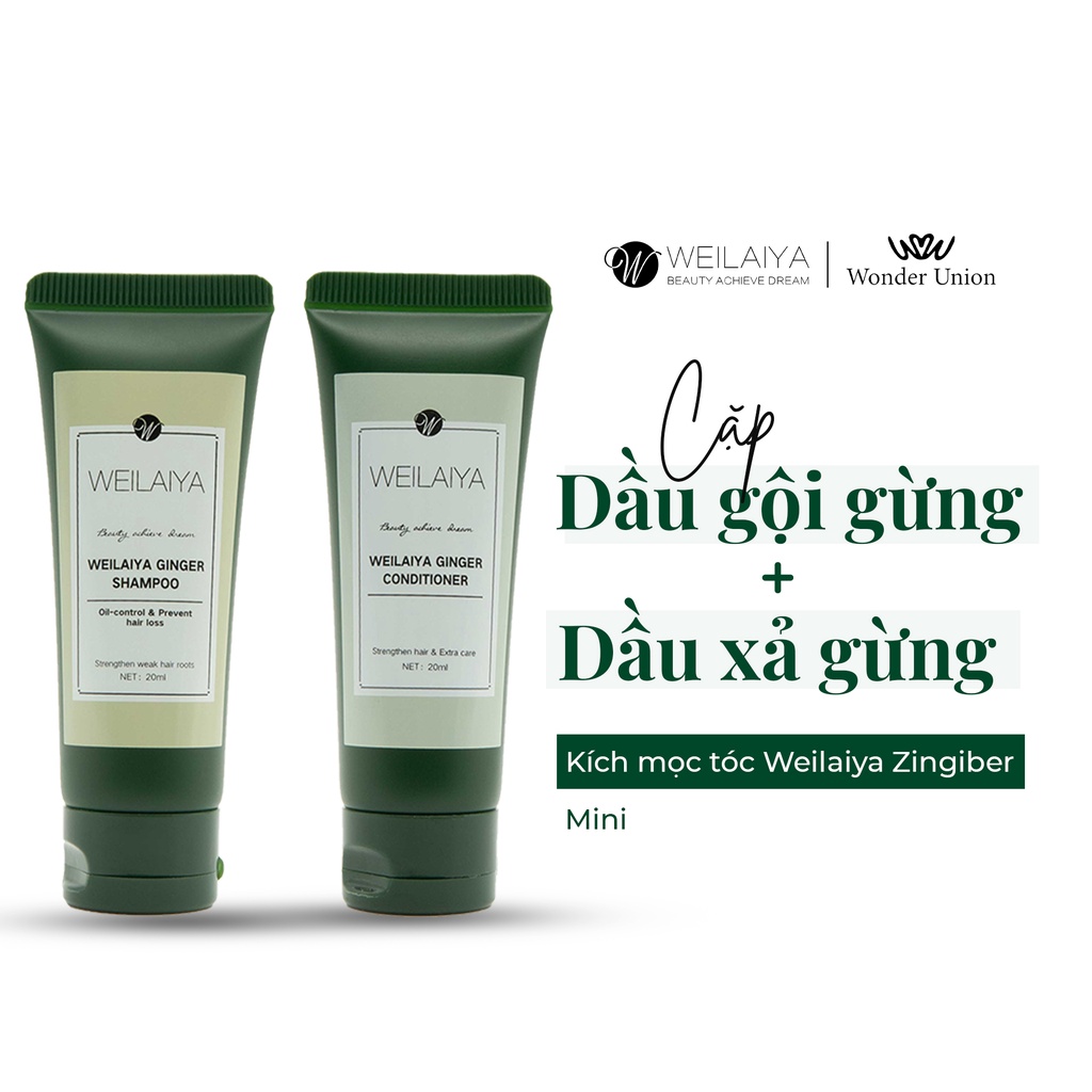 Cặp dầu gội đầu và dầu xả tóc thảo dược Weilaiya gừng trắng giúp ngăn rụng và kích thích mọc tóc size du lịch 20ml