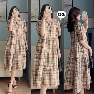 Váy babydoll kẻ nâu