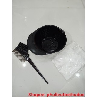 Chén nhựa nhuộm tóc, bao tay, lược