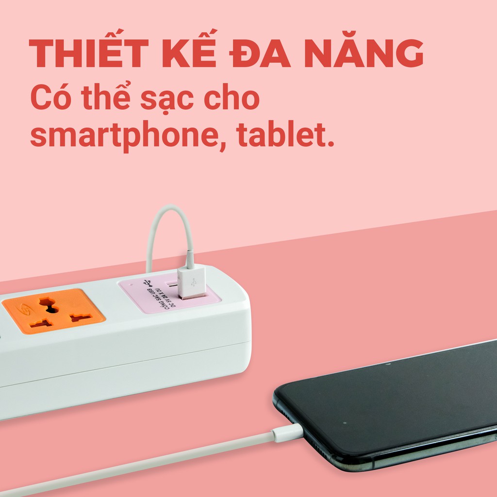 [COMBO TIẾT KIỆM 03] Đèn sạc 413 có sạc USB + Ổ cắm điện 0544B USB (3 mét)