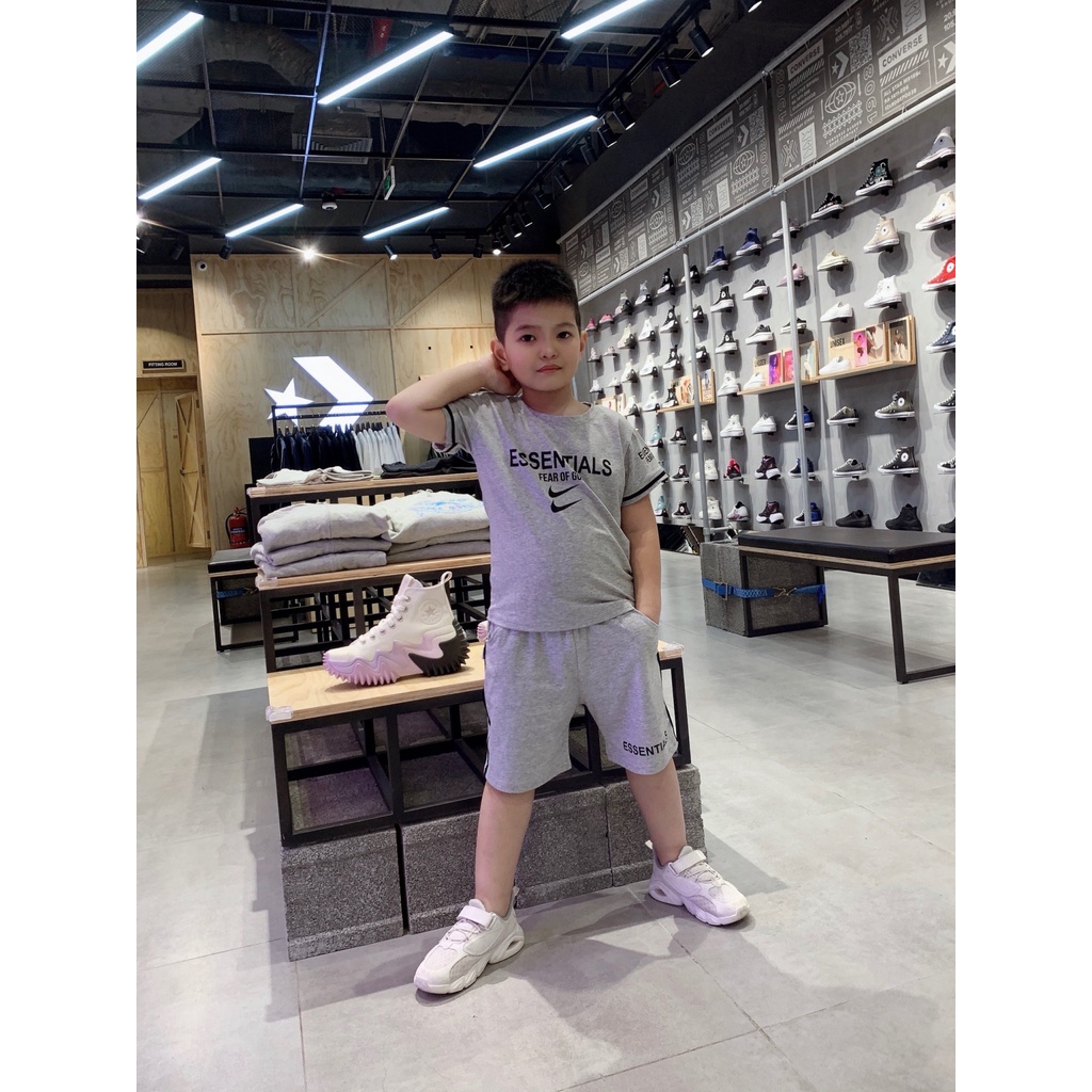 Bộ cộc tay bé trai, Bộ cotton Essent quần 1 sọc túi thật cho bé size 8-38kg