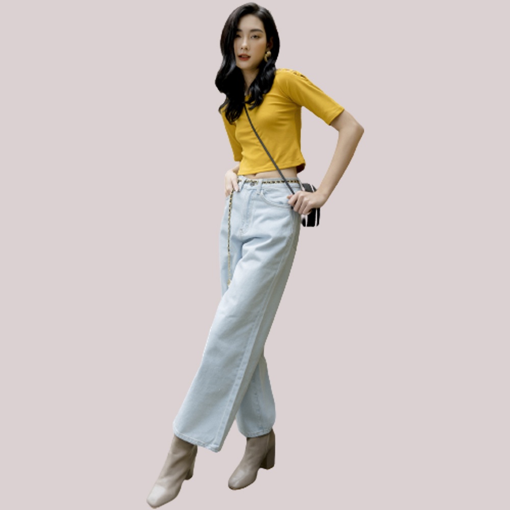 Quần jean ống rộng xanh nhạt nữ SIXDO
