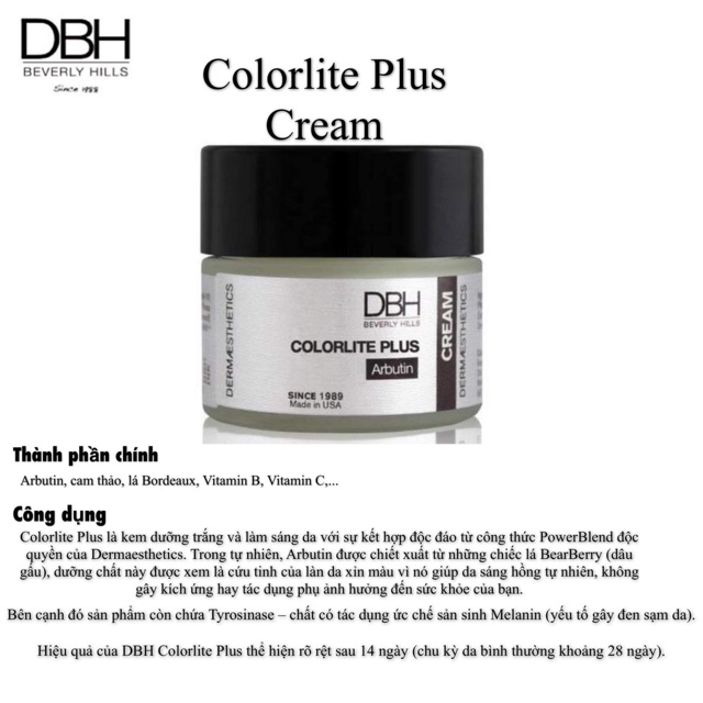 Kem dưỡng DBH Colorlite Plus trắng da, hỗ trợ giảm thâm nám tàn nhang sạm da 29ml