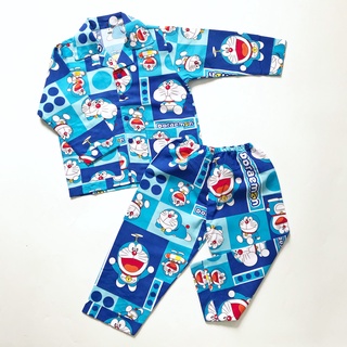 Pijama cho bé trai bé gái mặc ở nhà mặc ngủ thoải mái hình Đô rê mon xanh size bé 1-9 tuổi 10-40kg