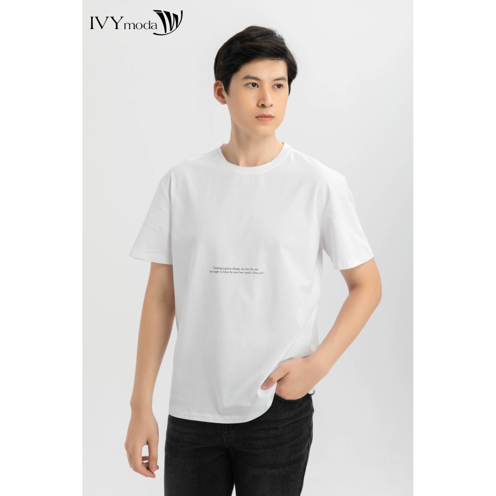 Áo thun nam cổ tròn màu trắng IVY moda MS 57E2969