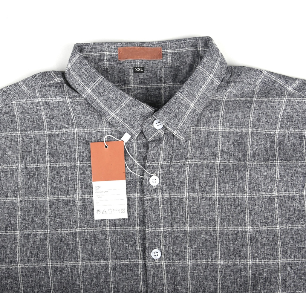 Áo sơ mi nam dài tay OKU, họa tiết kẻ caro, chất vải đũi thoáng mát, phong cách Hàn Quốc