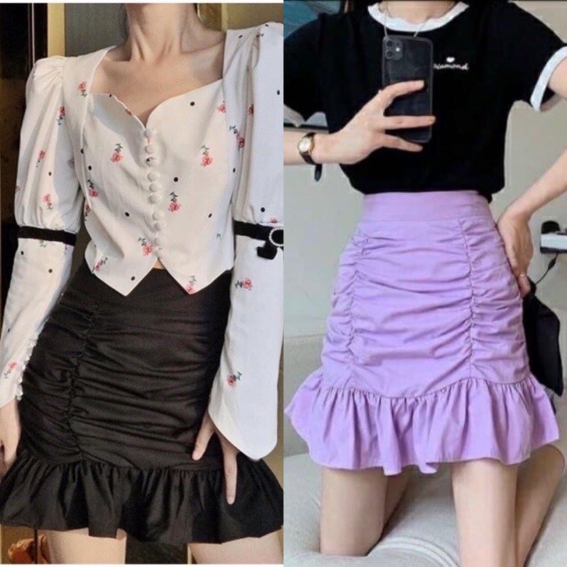 [Mã FAXANH55 giảm 10K đơn 50K] Chân váy nhún đuôi cá thun dày dặn có co giãn