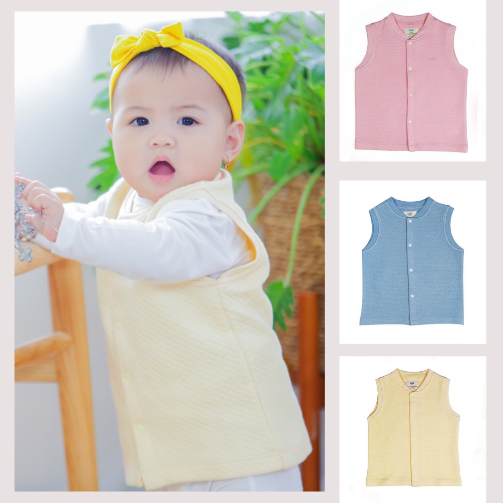 Áo Gile Cho Bé Sơ sinh Haki Vải Trần Bông Kiểu Cổ Bo Siêu Ấm BB018