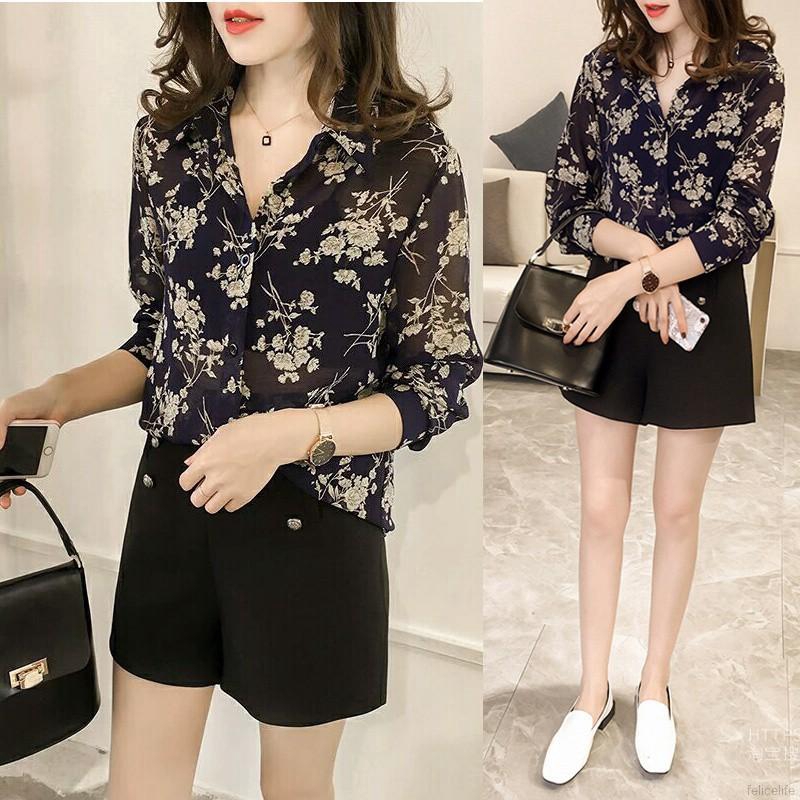 Áo sơ mi dài tay in họa tiết hoa nhã nhặn dành cho nữ