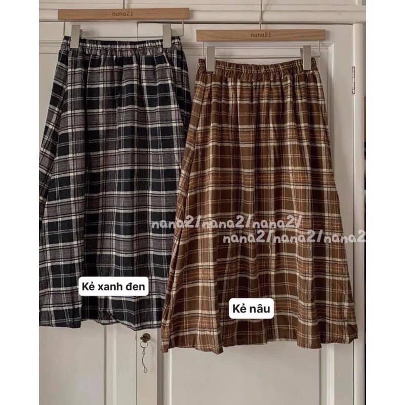 Chân váy dạ kẻ vintage cạp chun dáng dài | BigBuy360 - bigbuy360.vn