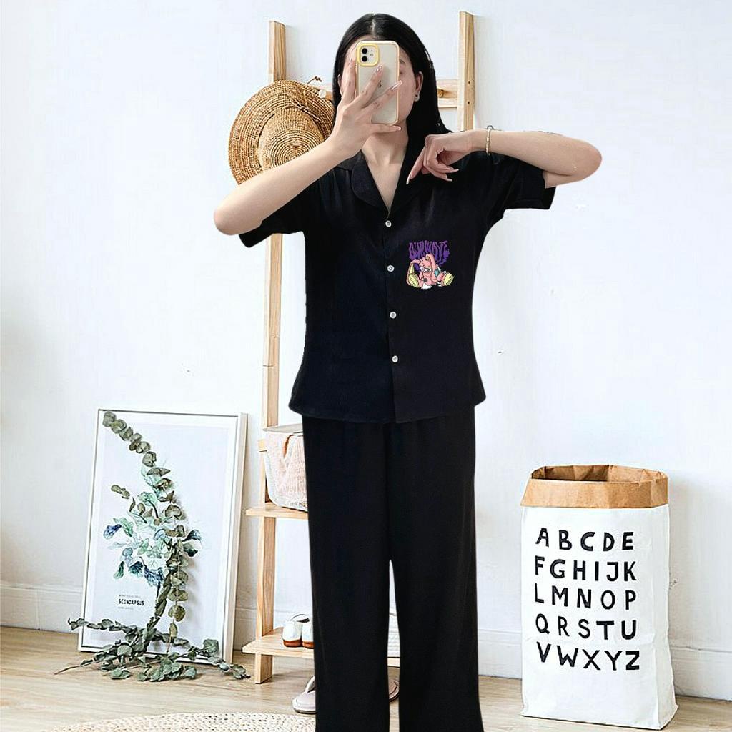 Bộ pijama Tơ Tằm Ánh Kim N4 in hình cute set đồ tay ngắn mặc nhà FPLUS