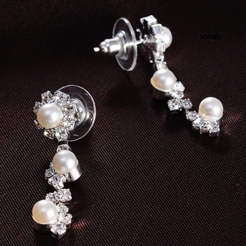 Bộ vòng cổ + bông tai dáng dài đính ngọc trai nhân tạo thời trang cho nữ