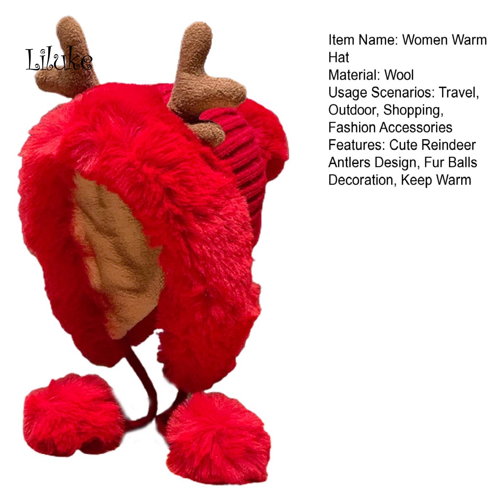 Mũ Trùm Đầu Phối Lông Hình Sừng Hươu Dễ Thương Cho Nữ