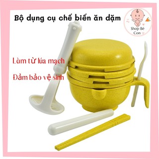 Bộ dụng cụ chế biến ăn dặm kiểu nhật lúa mạch 10 chi tiết cho bé