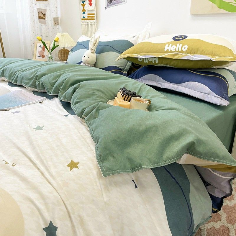 Bộ Chăn Ga Gối Cotton Poly Sóng Nước Xanh