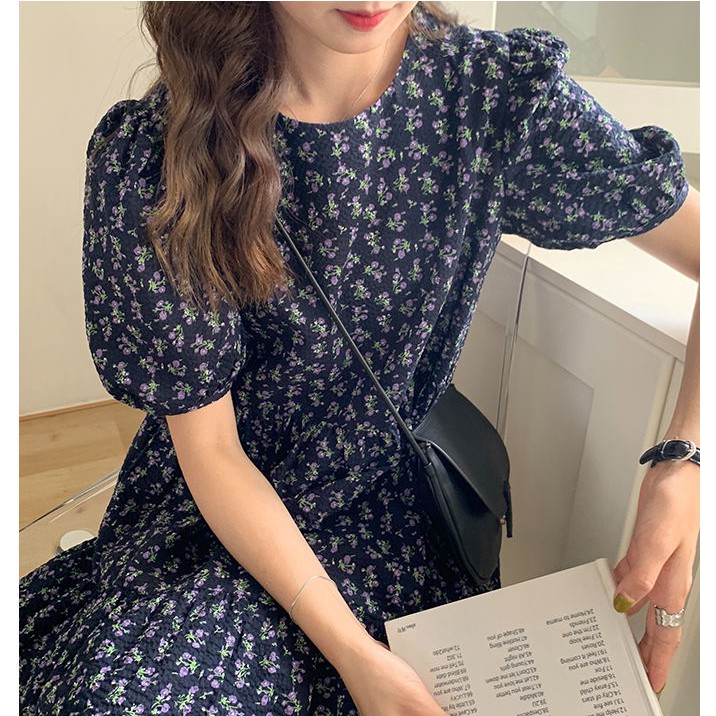 Áo Đầm In Hình Hoa Tay Phồng Phong Cách Retro Dành Cho Nữ | BigBuy360 - bigbuy360.vn