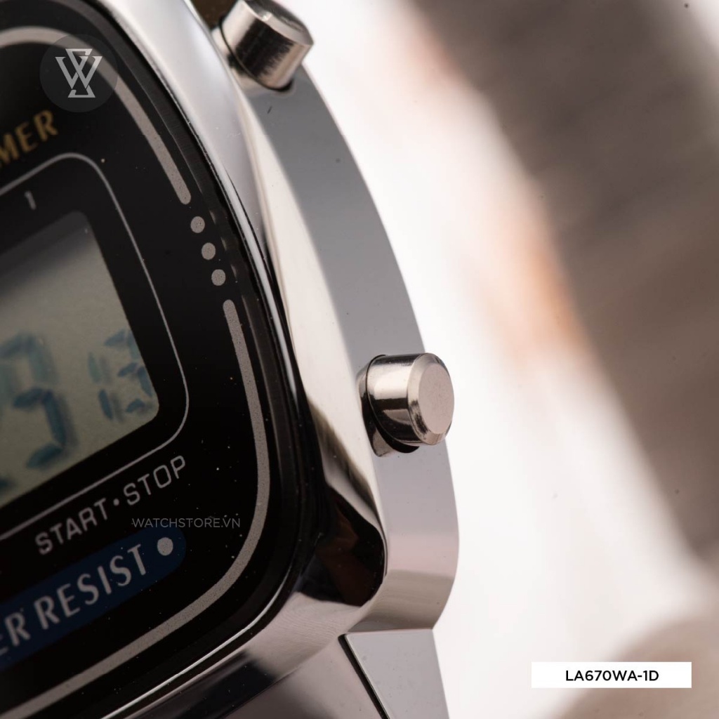 Đồng Hồ Điện Tử Nữ Casio WATCHSTORE LA670WA-1DF Thiết Kế Mặt Kính Vuông 24.6mm, Dây Kim Loại, Vỏ Nhựa Bền Bỉ