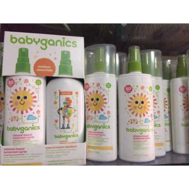 [Beman123]  [BILL MỸ] Set xịt chống nắng và Xịt chống muỗi hữu cơ Babyganics  ྆