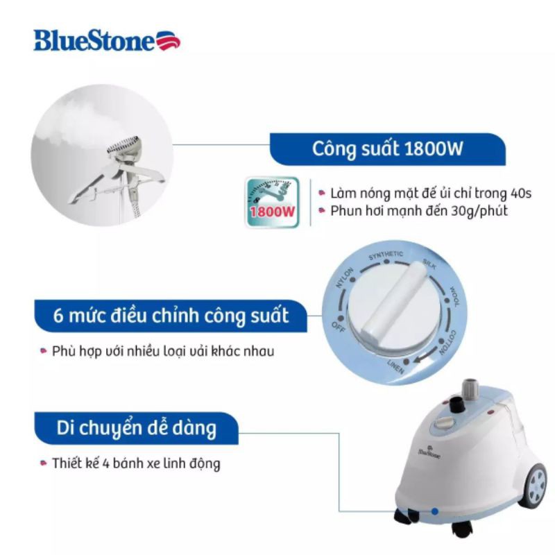 [CHÍNH HÃNG]Bàn ủi hơi nước đứng BlueStone GSB-3911 1800W 1.6L 6 chế độ, giá treo xoay 360 độ - Bảo hành 2 năm