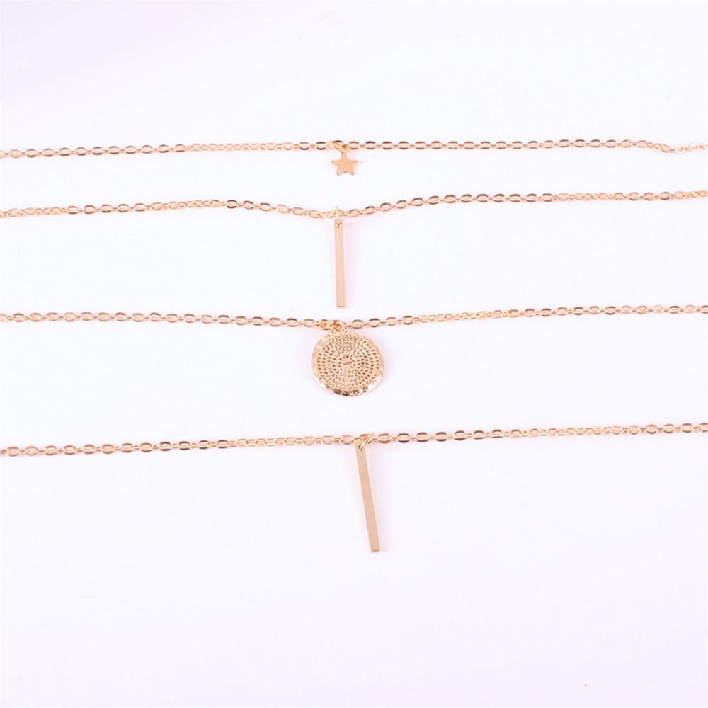ROSE Vòng cổ Nữ Nhiều Lớp Đính Hạt Vuông Tròn