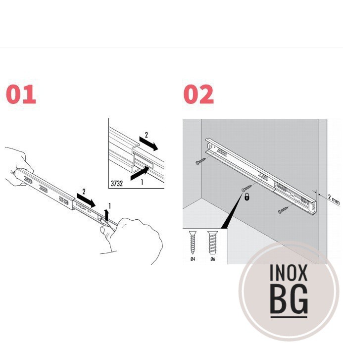 Bộ 2 Ray bi ngăn kéo tủ quần áo tủ bếp 3 tầng