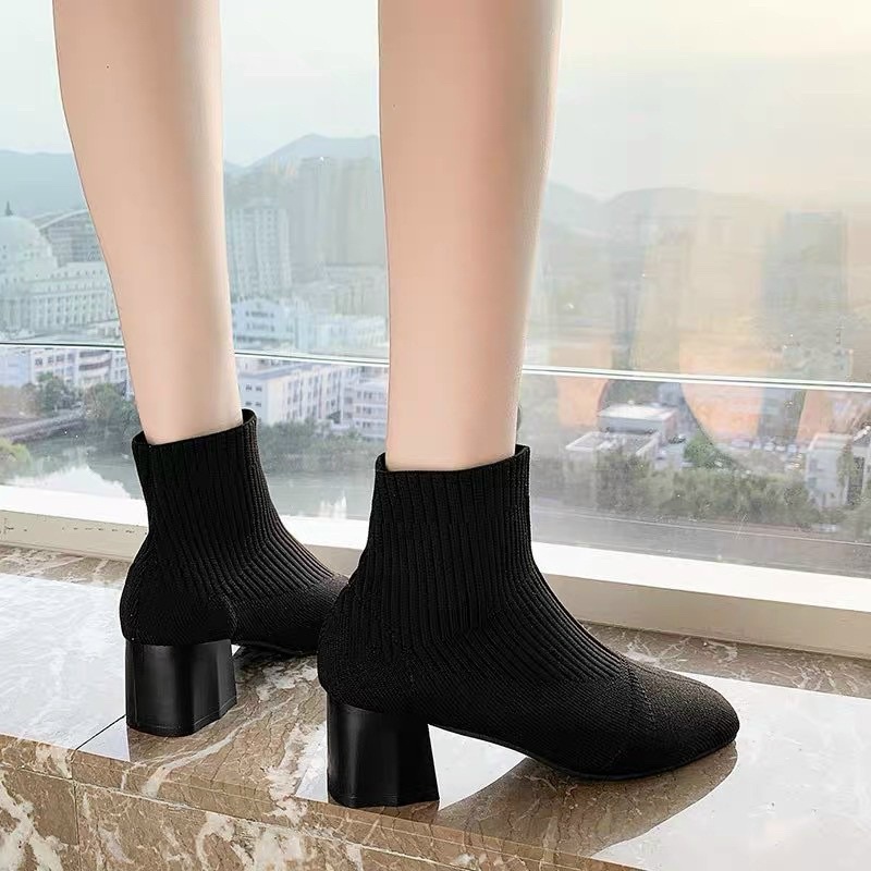 GIÀY BỐT THUN LEN ÔM GÓT VUÔNG 5 PHÂN SANG CHẢNH LẮM LUÔN