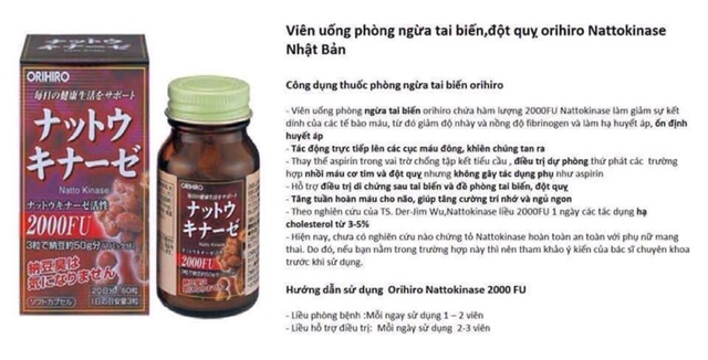 Viên uống chống đột quỵ Orihiro Natto Kinase 60 viên Nhật Bản