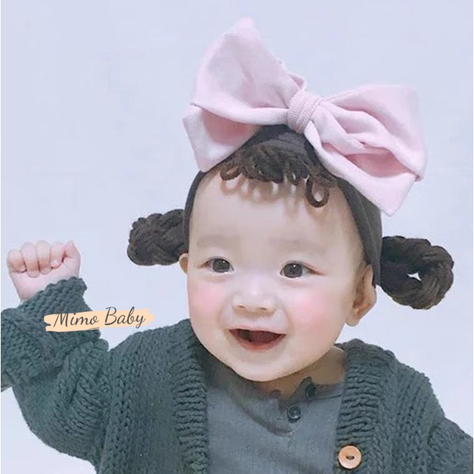 Băng đô tóc giả nơ hồng lớn dễ thương cho bé BD50 Mimo Baby