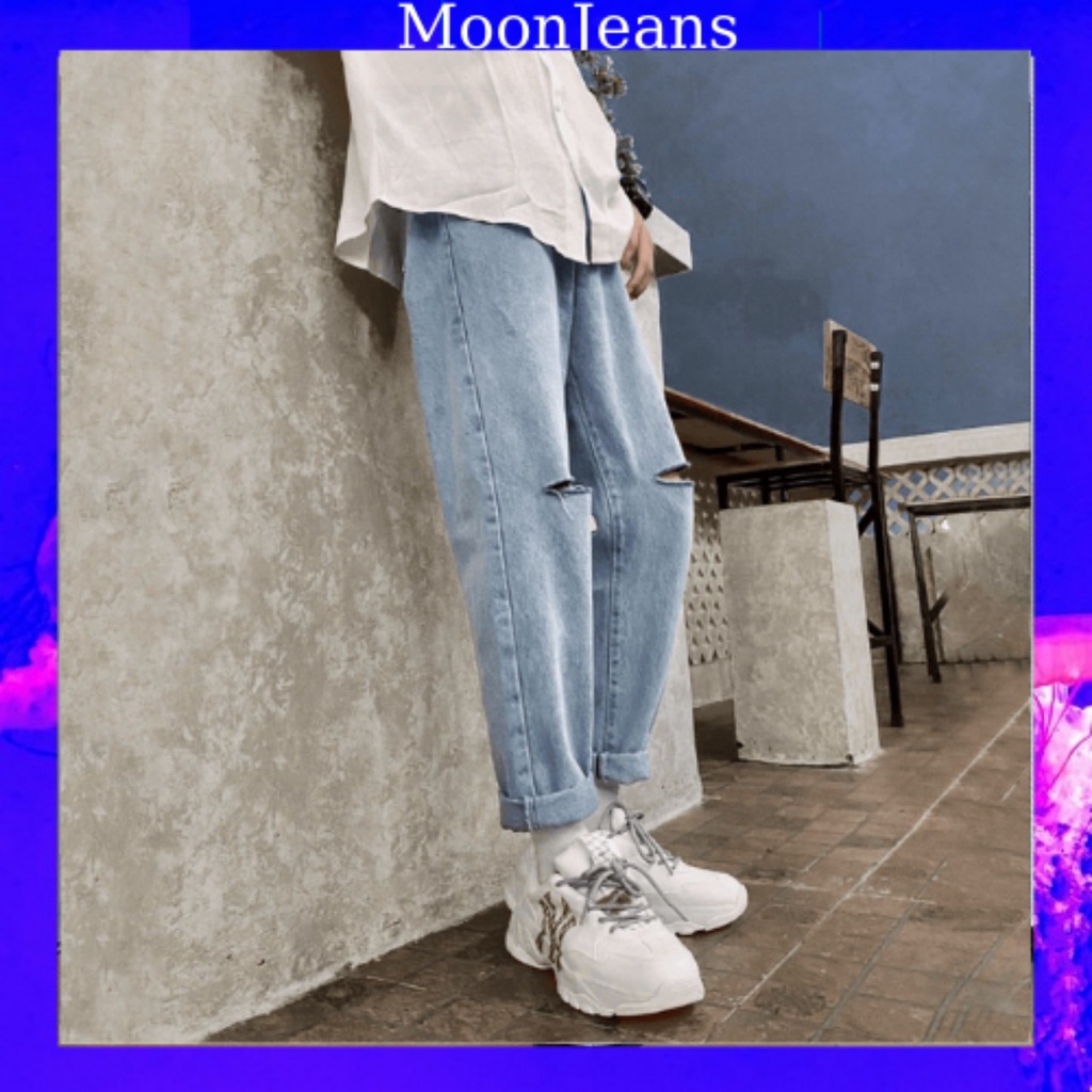 Quần jean baggy nam rách suông rộng ống đứng dáng vải jeans bò Hottrend 2022