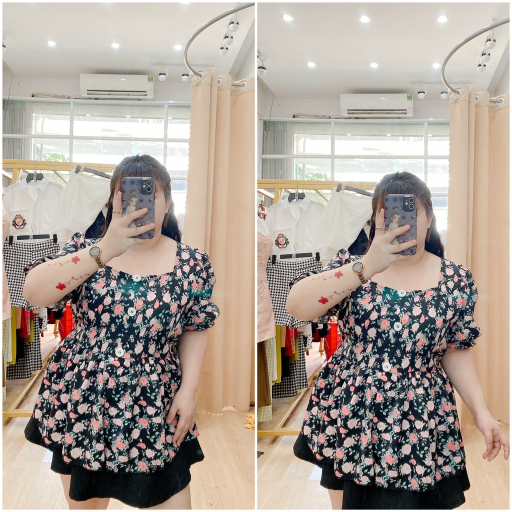 Áo kiểu Bigsize babydoll cột nơ lưng 55-90kg. Hình thật Bụ Bẫm shop