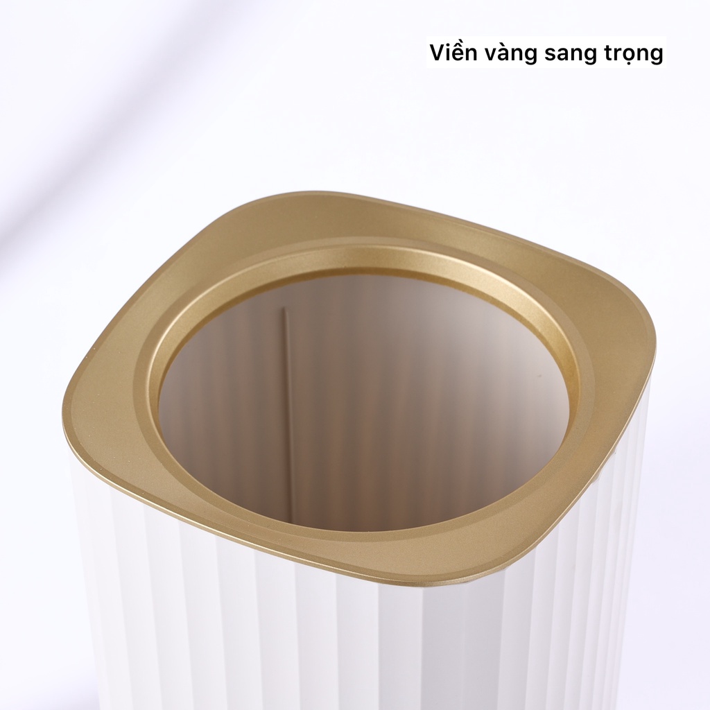 Thùng rác không nắp JAH vuông viền vàng 12L có vành nẹp túi