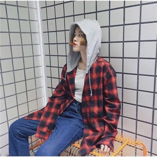 Áo khoác caro phối nón xám