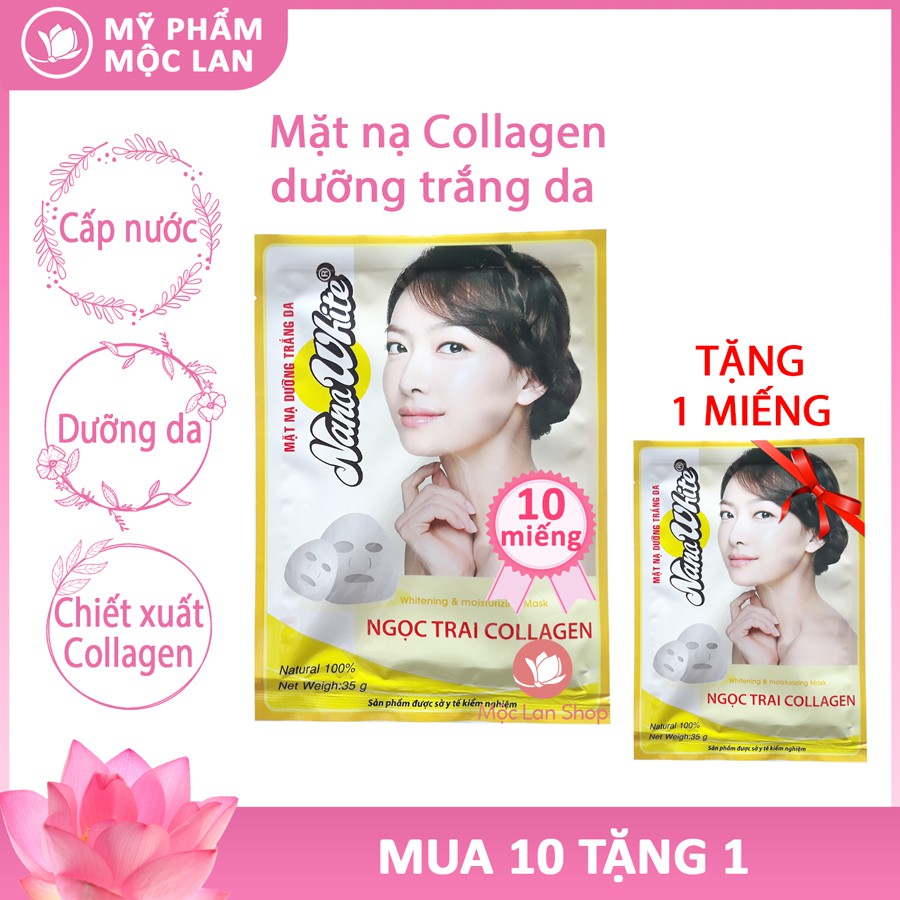 Mặt nạ dưỡng da Collagen, Nhân Sâm, Ngọc Trai, Trà Xanh, Sữa Tươi, Dừa Non 10 miếng - Mỹ phẩm Mộc Lan