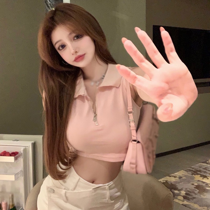 Áo Sweater Không Tay Phối Khóa Kéo Phía Trước Thời Trang Cho Nữ