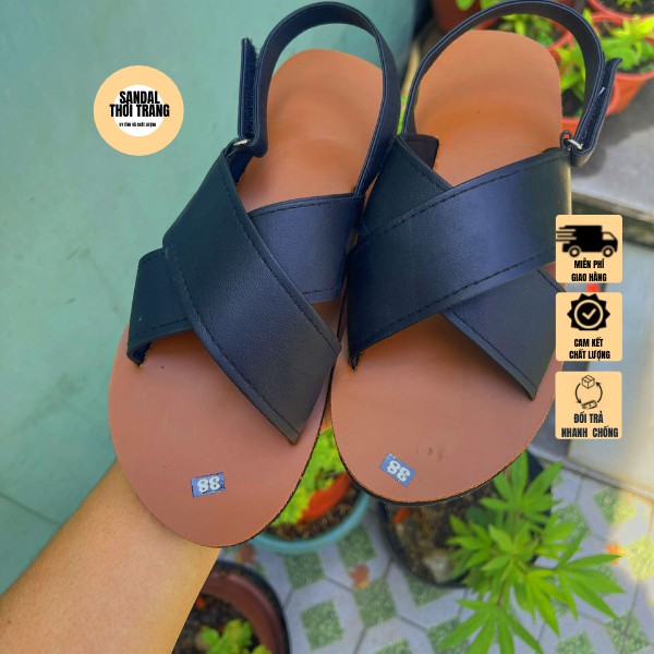 Dép quai hậu nữ nam, SANDALTHOITRANG Sandal nữ đi học A9 Nâu/Đen full size 30-44