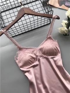 Váy ngủ lụa satin phối ren cao cấp - đầm ngủ sexy phi lụa 214