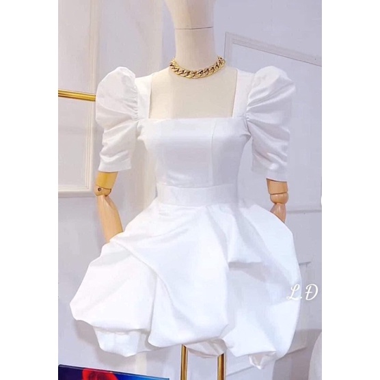 Váy nữ trắng đầm dự tiệc tay bồng dáng xoè sexy siêu xinh