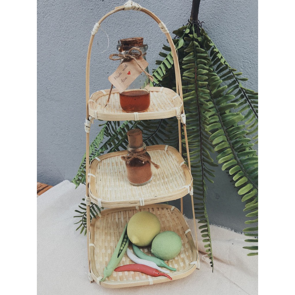 Khay mây tre decor các tầng (1 tầng, 2 tầng, 3 tầng) Mẹt Hình Vuông Hàng Xuất Khẩu Nhật Bản, Hàn Quốc và Đài Loan