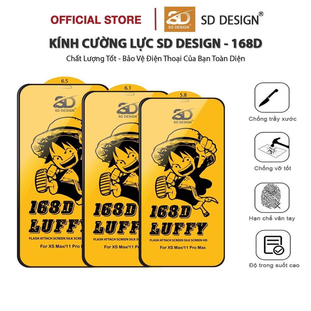 Kính Cường Lực Iphone 168D Luffy Full Màn Sd Design Ip6/6Splus/7/8/7Plus/8Plus/X/Xr/Xsmax/11/11Pro/11Promax/12/12Promax