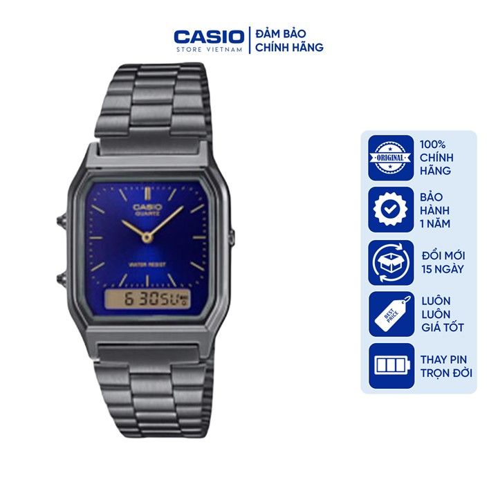 Đồng hồ Unisex Casio AQ-230GG-2ADF, đồng hồ chính hãng, dây xám, mặt xanh