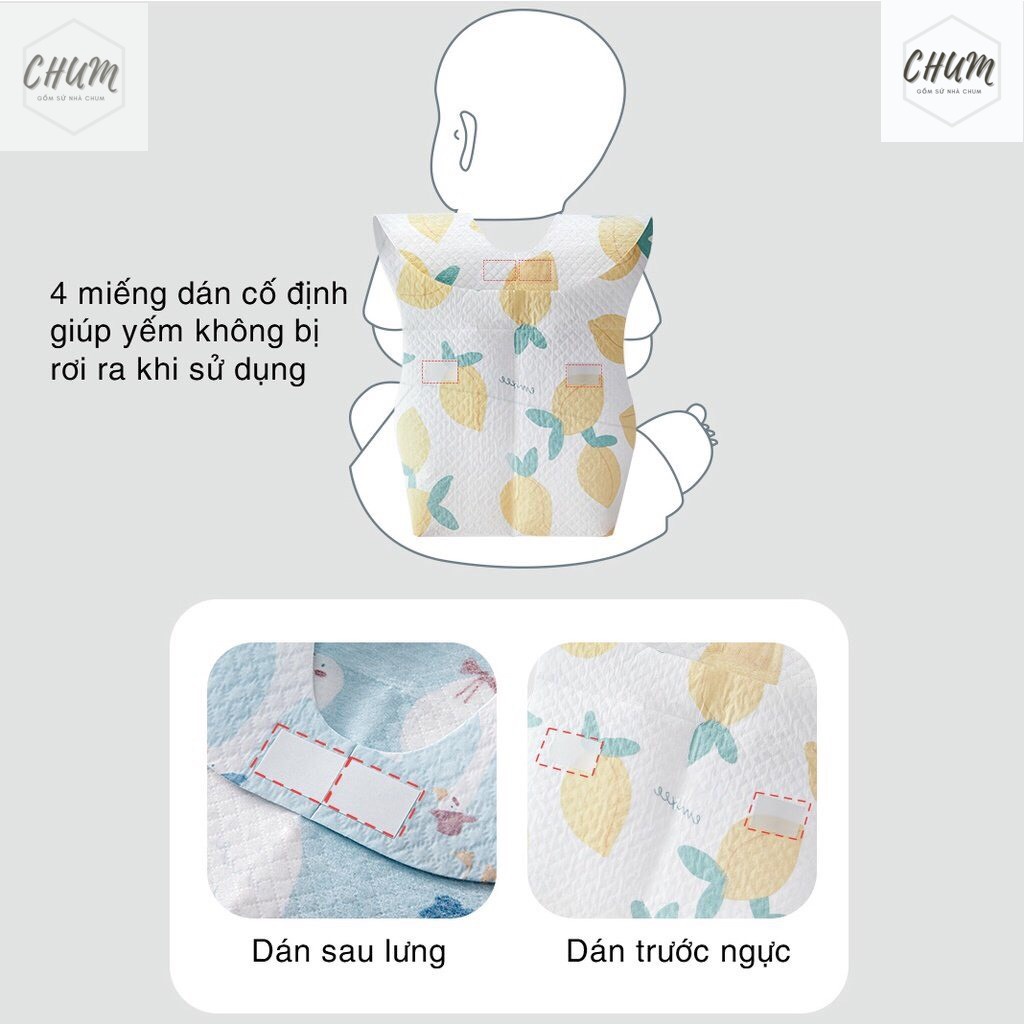 ( Tách lẻ) Yếm ăn dặm cho bé dùng 1 lần có máng, chống thấm 6month+ D4