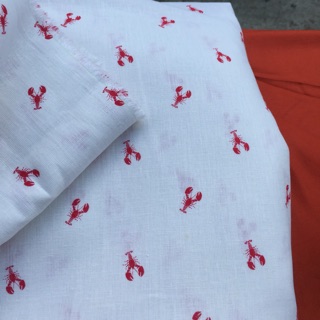 Vải linen bột tôm hùm đỏ, nền trắng gạo.