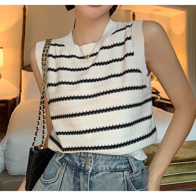 Áo Thun Không Tay Họa Tiết Kẻ Sọc Thời Trang Mùa Hè Cho Nữ