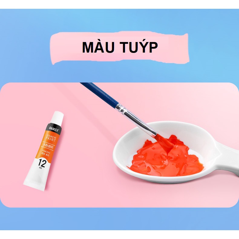 Bộ Màu Nước Tuýp Gouache BAOKE WP802  - 12ml - WP804 - 5ml có kèm cọ vẽ