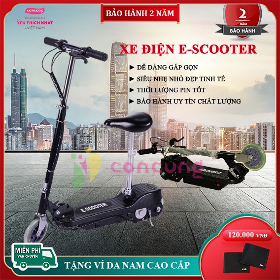 Xe điện mini E SCOOTER động cơ khoẻ trọng tải lớn có sạc pin tặng giỏ đựng đồ treo tiện lợi Bảo hành 2 năm lỗi 1 đổi 1