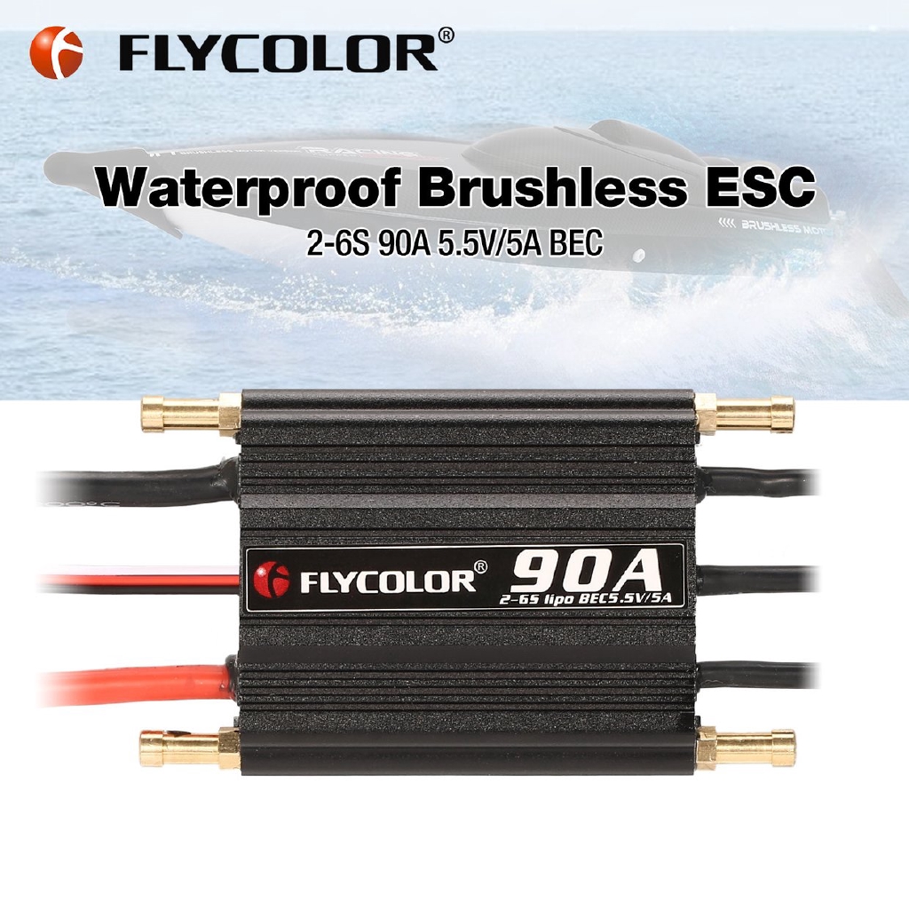 ESC không chổi than FLYCOLOR 2-6S 90A chống thấm nước 5.5V/5A BEC dành cho thuyền điều khiển từ xa