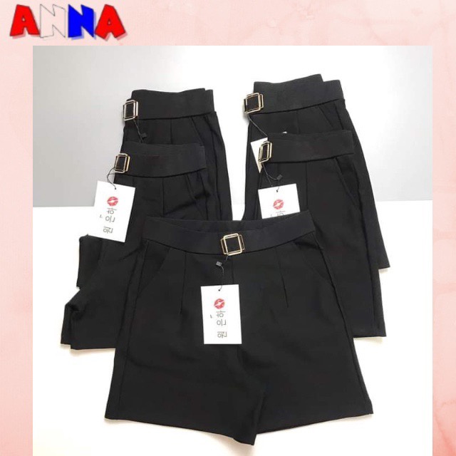 Quần đùi nữ đính logo cạp chun , quần sooc cạp cao chất umi dày đẹp  ANNA FASHION