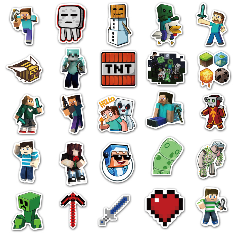 Bộ 50 miếng dán trang trí chống thấm nước họa tiết trò chơi Minecraft