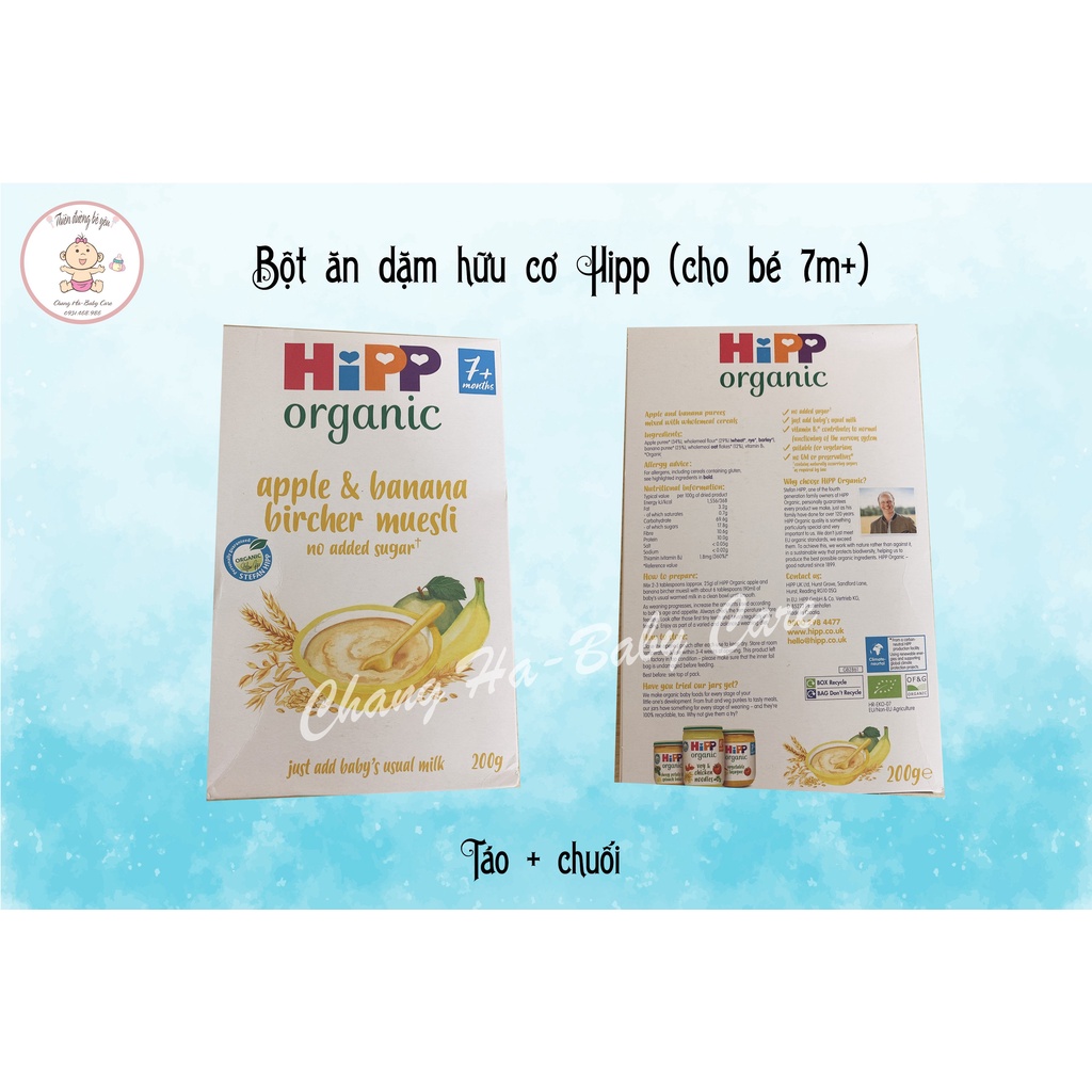 Bột ăn dặm hữu cơ không đường HIPP UK cho bé 7m+ (200g)