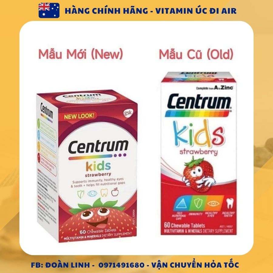 Vitamin tổng hợp Centrum Kids 60 viên Muti Vitamin cho bé từ 3 tuổi, Hàng chuẩn úc đi air, Viên centrum kids